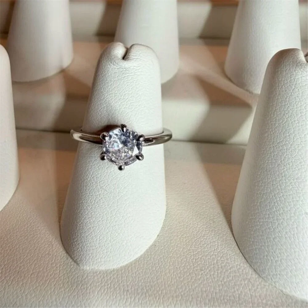 Fashion Jewelry  1 CT CZ Silver Plated Solitaire Engagement Ring Size 6